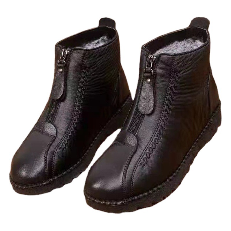 Nuevas botas de nieve casuales de invierno para mamás, estilo europeo y americano, con forro polar grueso, talla grande, corte bajo, con cremallera, zapatos de algodón, talla 43.