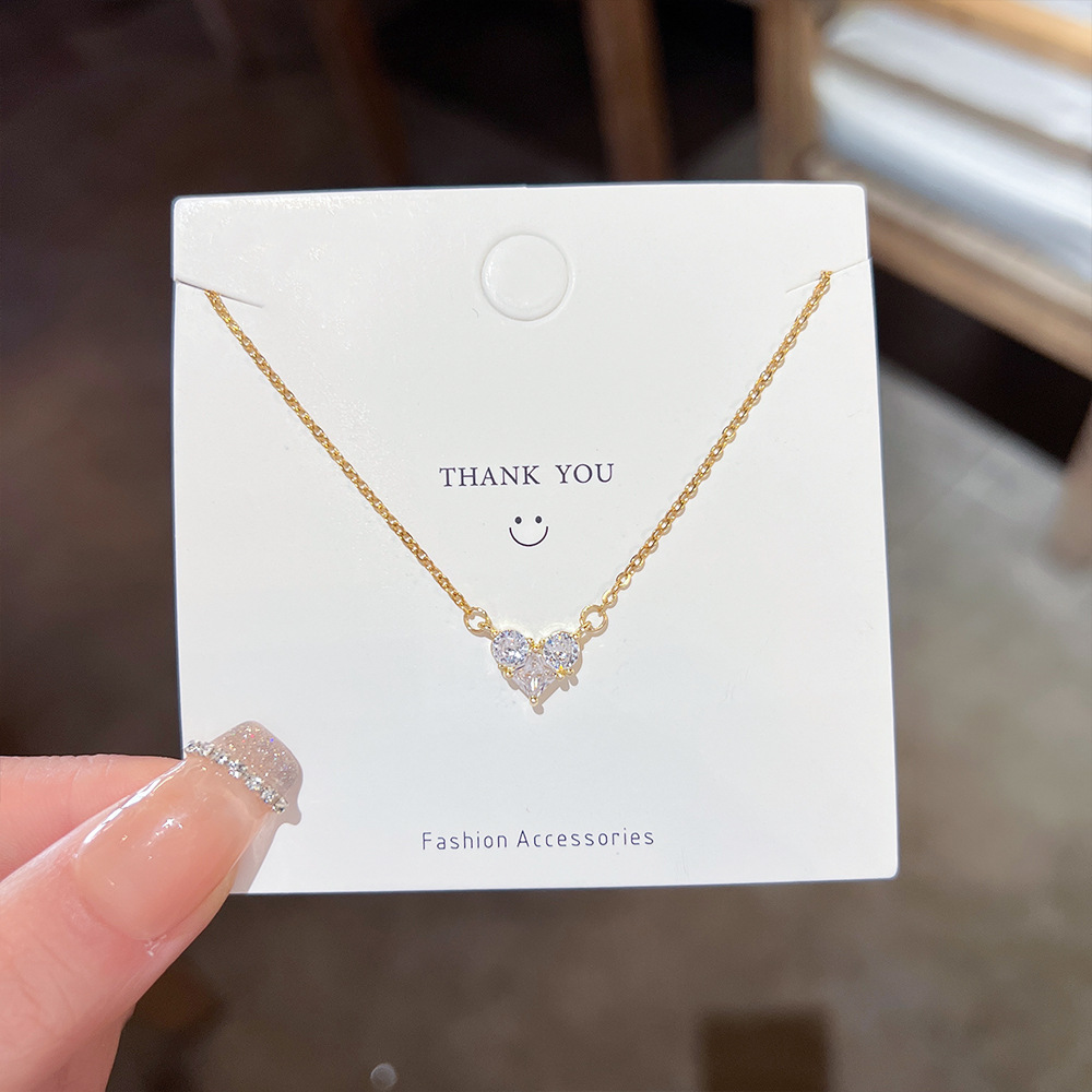 Fashion Heart Shape Titanium Steel Inlay Zircon Necklace 1 Piece