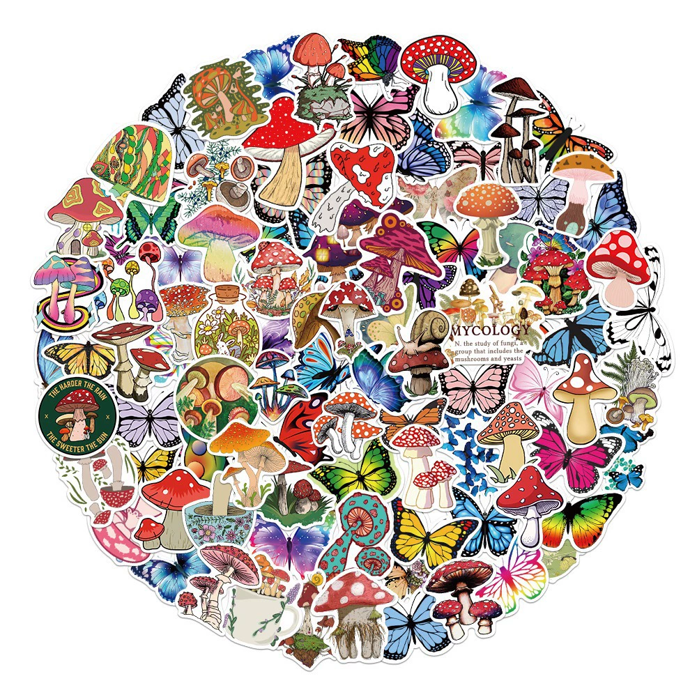 100 шт. Животные и растения бабочка грибы граффити наклейки водонепроницаемый багаж ноутбук скутер наклейки на чашку для воды