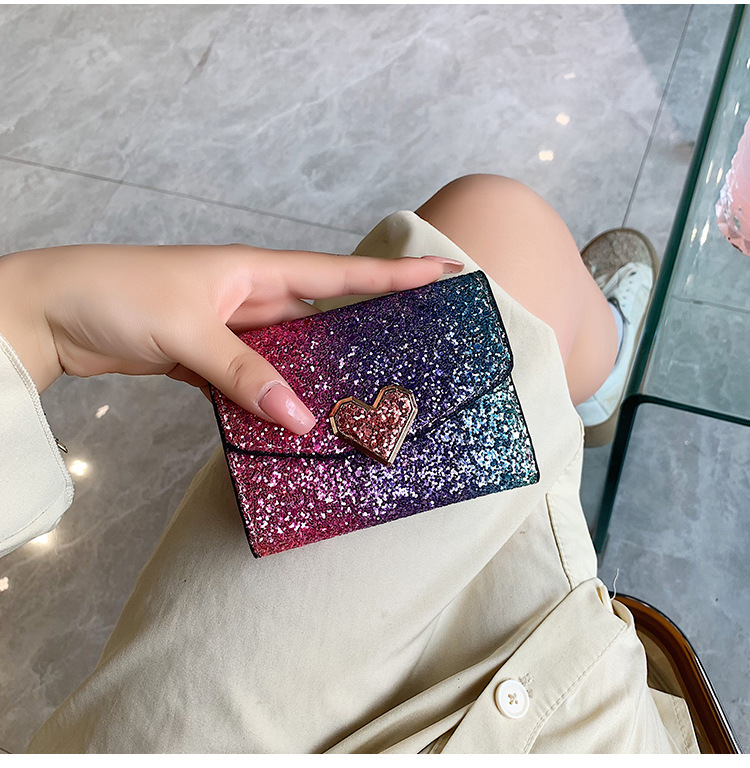 All Seasons Season Women'S Gender Women's Gradient Color Pu Leather Sequins Magnetic Buckle Wallets
