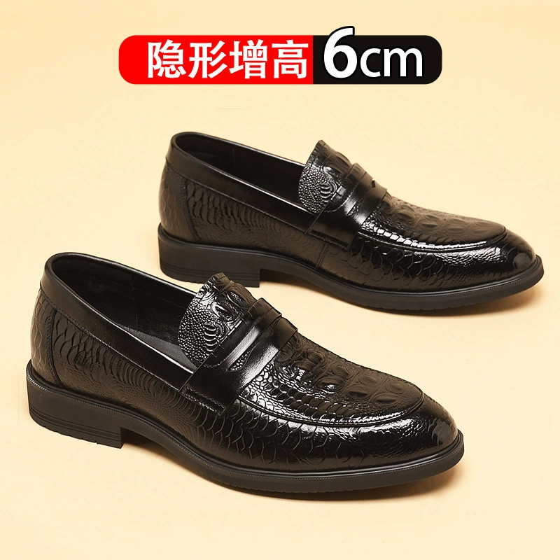 2025 новые туфли-шапки, увеличивающие рост, мужские кожаные туфли, мужская деловая обувь из натуральной кожи, дышащая мужская обувь без шнуровки на низком каблуке