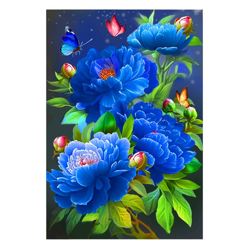 Mona Lisa real Cruz puntada azul peonía nueva flor bordado vertical hecho a mano pintura decorativa hilo bordado image 1