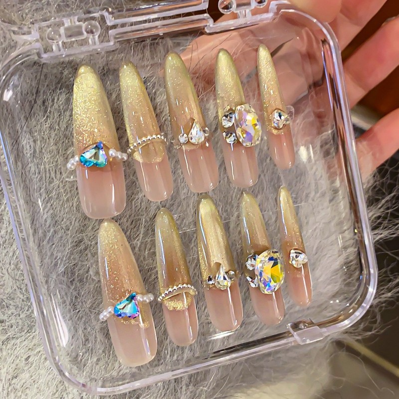 轻奢长甲合集猫眼纯手工穿戴甲清新甜美可爱显白成品光疗美甲贴片|undefined