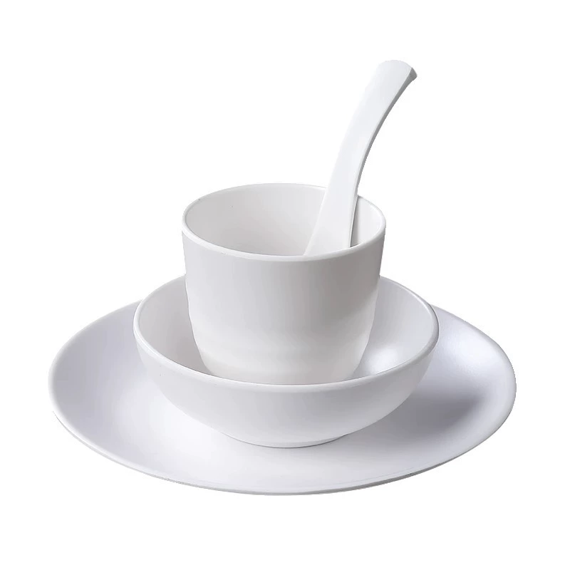 Matte white tableware, plastic set for commercial use, 4 piece set