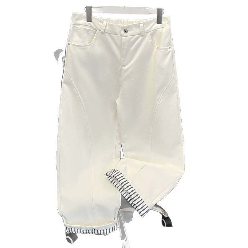 Design trousers, white jeans, loose straight fit