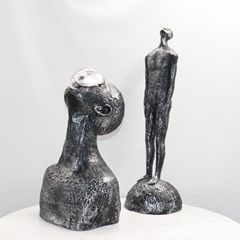 創意新中式家居裝飾玄關人物樹脂雕塑樣板房水滴人物雕塑落地擺件