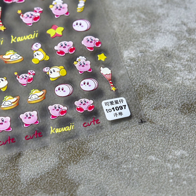 Papel adhesivo de uñas en línea popular de dibujos animados lindo pan conejo Etiqueta de uñas japonesa COLA alivio tridimensional hueco