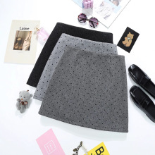 浅灰色爱心圆点半身裙韩系女装气质高腰毛呢短裙修身包臀裙子9268