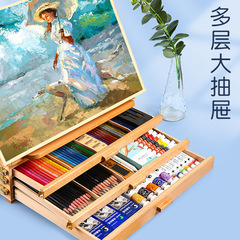 Portable Oil Painting Case, Beech Wood Desk-Style 3-Tier Drawer Easel, Mini Foldable Desktop Easel Designed Specifically for Art Students