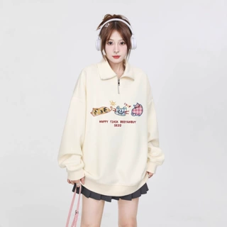 美式复古高街外穿连帽卫衣女秋冬季加绒加厚oversize宽松休闲外套