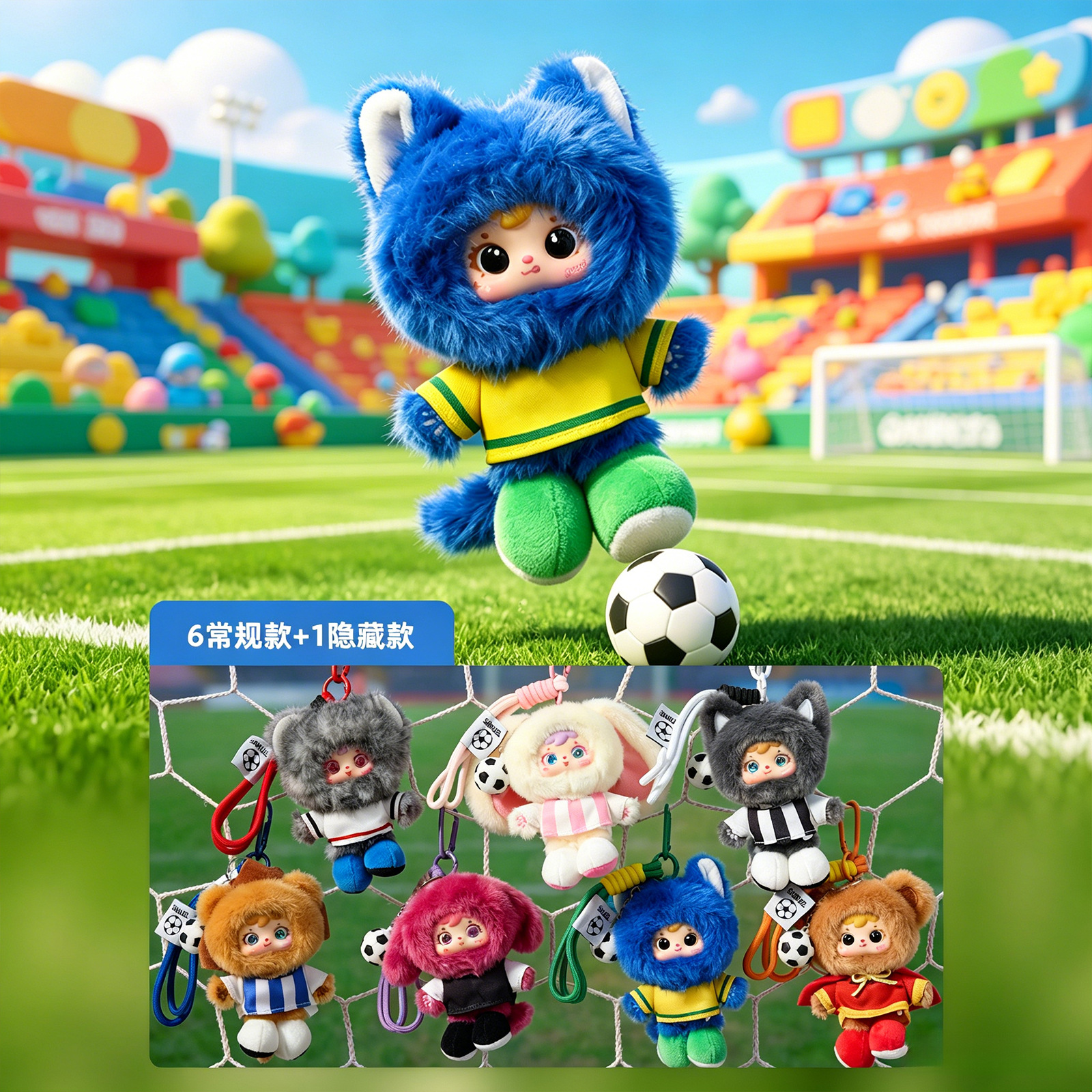 Three Cute Football-Themed Blind Box Keychains, Creative and Adorable Plush Toys, Trendy Gifts for Girls, Holiday Decorations