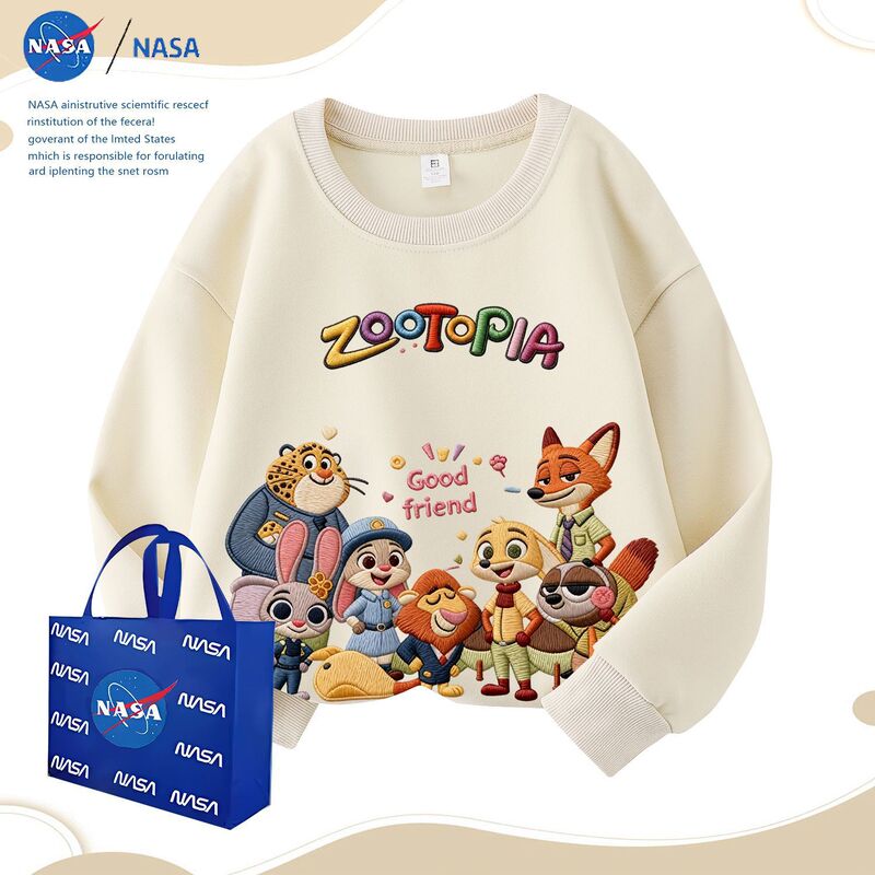 Nasa Zootopia Nick and Judy Sweatshirt with Imitation Embroidery Print 2026 Autumn/Winter Cartoon Stylish Top