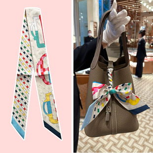 [Modern Ring Buckle Bag Embroidery] Decorative Handbag Handle Bow Pendant Bag Silk Scarf Tie Bag Ribbon Women