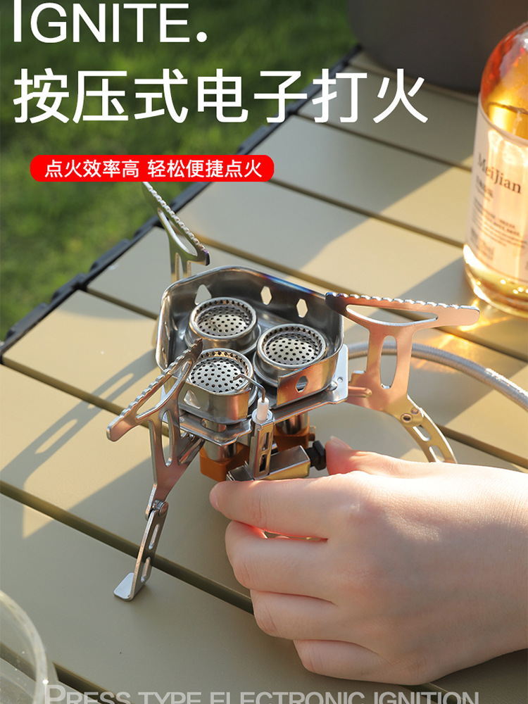 Estufa de exterior con llama potente, estufa de gas portátil para picnic, utensilios de cocina para acampar, quemador a prueba de viento, estufa de gas butano para acampar