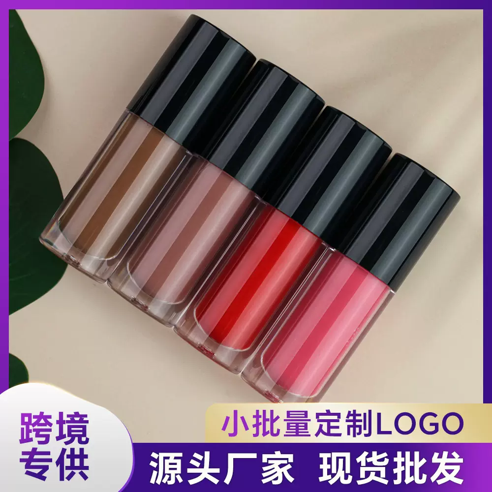 厂家定制无LOGO黑盖圆管大刷头镜面唇彩唇釉亮光液体口红外贸热销