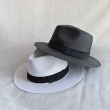 夏天寬檐白色草帽禮帽男士防曬遮陽帽簡約太陽帽沙灘帽女士