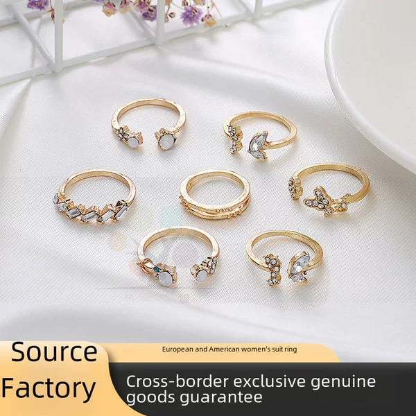 Cross-Border European and American Diamond Set Ring Butterfly Gold Ring Girls Retro Accessories Crystal Jewelry Wholesale