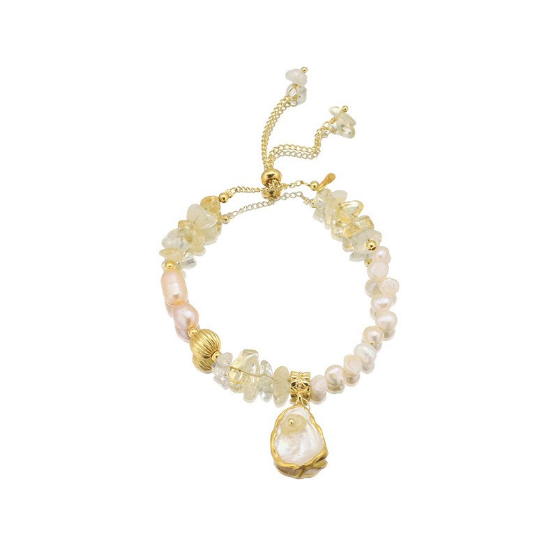 Pulsera de perlas naturales de agua dulce barroco pulsera de cristal amarillo adorable nicho joyas de oro real 18k joyas galvanizadas