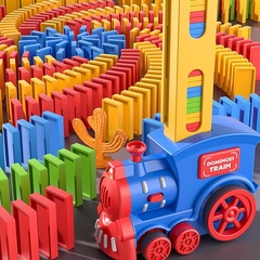 子供ドミノ牌自動発牌小汽車玩具益智カード積木クロスボーダー男女子供プレゼント