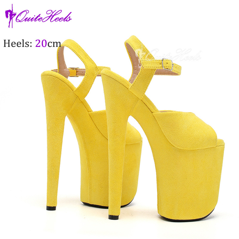 Giày sandal cao gót nữ hở mũi siêu cao 20 cm phong cách Âu Mỹ chất liệu nhung đế chống nước — Màu cam huỳnh quang F.Orange, Màu xanh dương Royal Blue, Màu tím tím tím, Bầu trời xanh chi tiết 12