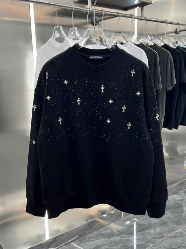 Chic Brand Men's New Starry Sky Diamond-embellished Metal Cross Necklace Crew Neck Sweatshirt Short Sleeve Youth