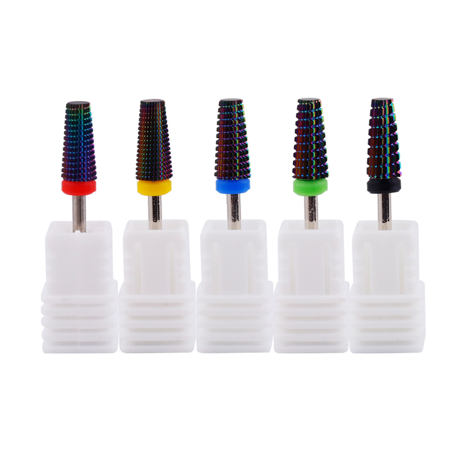 Especial transfronterizo para manicura cabeza de molienda de acero de tungsteno cinco en uno color plateado diente de ranura recta rectificadora eléctrica bidireccional cabeza de molienda de eliminación de uñas