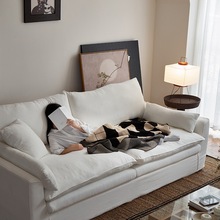 法式复古侘寂风怀抱沙发亚麻布艺小户型可拆洗直排云感棉麻沙发无