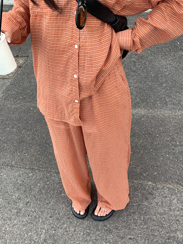 广州黄峥秋季新款慵懒松弛感休闲格子套装小众衬衫+阔腿裤530721|undefined