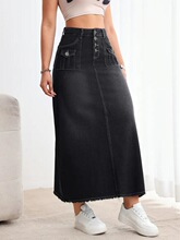 O 20736 Vintage High Waist Denim Skirt ����ţ�а���ȹ �羳��