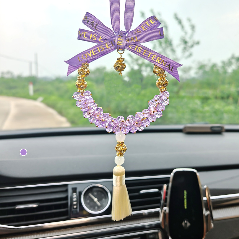Cross-Border Arabic Crystal Car Hanging Ornament for Rearview Mirror, Popular Style for Girls, Safety Pendant