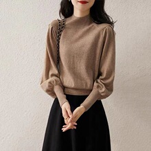 半高领长袖针织衫女2024新色入荷秋冬多色羊角藏肉长袖宽松打底