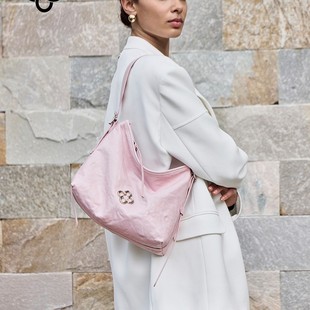 [Italian Imported Cowhide] Casler Songtao Hobo Shoulder Bag Women's Pink Vegetable Tanned Armpit Tote Bag