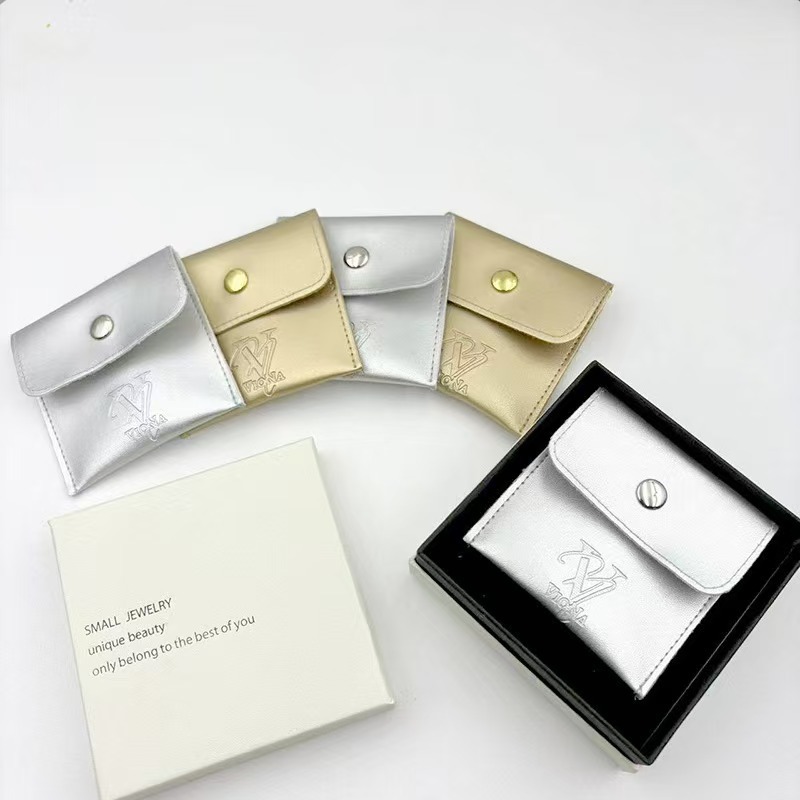 简约时尚金色pu按扣收纳袋首饰珠宝耳环戒指项链包装袋子可印LOGO