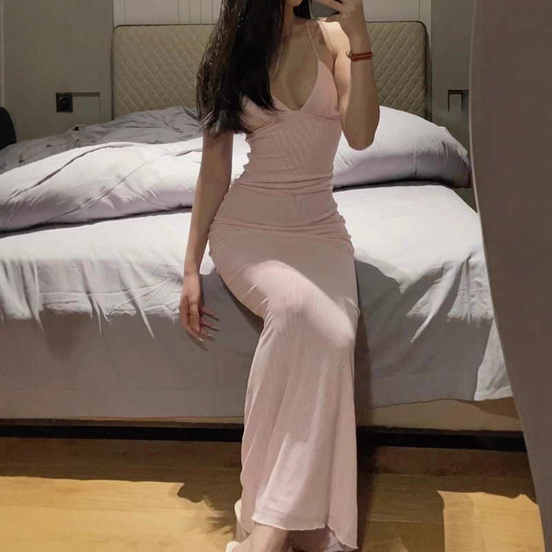 Sexy Goddess Mesh Butterfly Embroidery Backless Breathable Camisole Long Dress