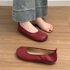 ソフトシープスキン〜本革快適なスプリットトゥバレエシューズ女性用2025新しいスタイルのスリッポンフラットおばあちゃんの靴メリージェーン