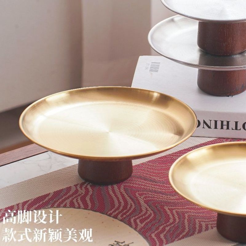 New Chinese-style living room snack and fruit display tray, stainless steel high-footed tray, cake and candy tray, party fruit plate