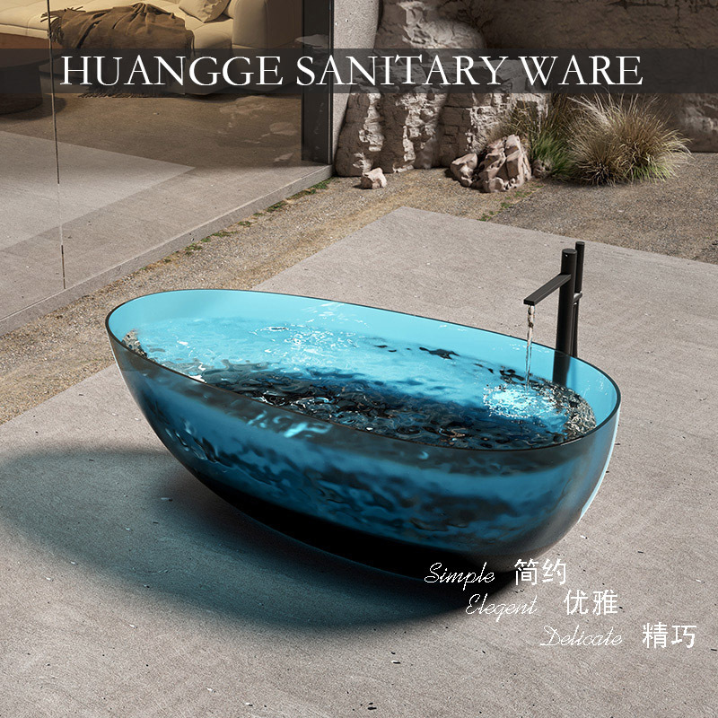 B&B Transparent Bathtub Artificial Stone Resin Colorfuled Crystal Thin Edge Internet Celebrity Goose Egg Bathtub Hotel Bathtub