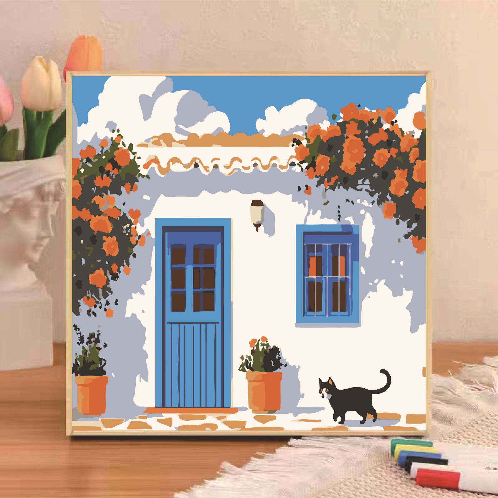 Pintura al óleo digital diy niños pequeños dibujos animados de tamaño pequeño dibujo a mano simple relleno de pintura acrílica