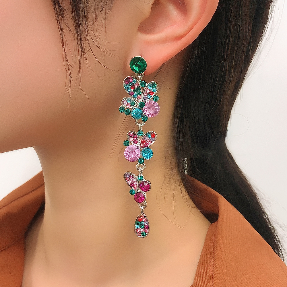 Retro Multi-layer Color Diamond Long Earring display picture 13