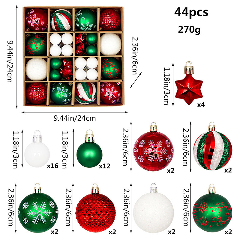 Juego de Esferas Navideñas Set de 44 Piezas 3-6 cm de Plástico Colgante para Árbol de Navidad image 10