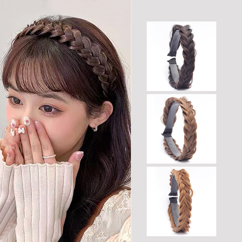 Internet celebridad moda Fishbone trenza desordenada peluca natural mujer trenzada Twist trenza diadema dentada antideslizante pelo presionando diadema