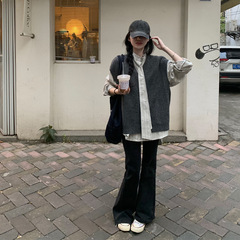 初秋穿搭感套装慵懒风针织毛衣马甲叠穿长袖衬衫两件套女韩系