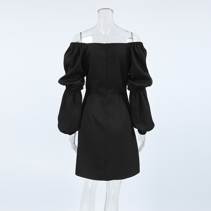 Autumn Winter Sexy Mysterious V neck Long Sleeve Office Pleated Slim Fit Slit Classic Dress Black Dress