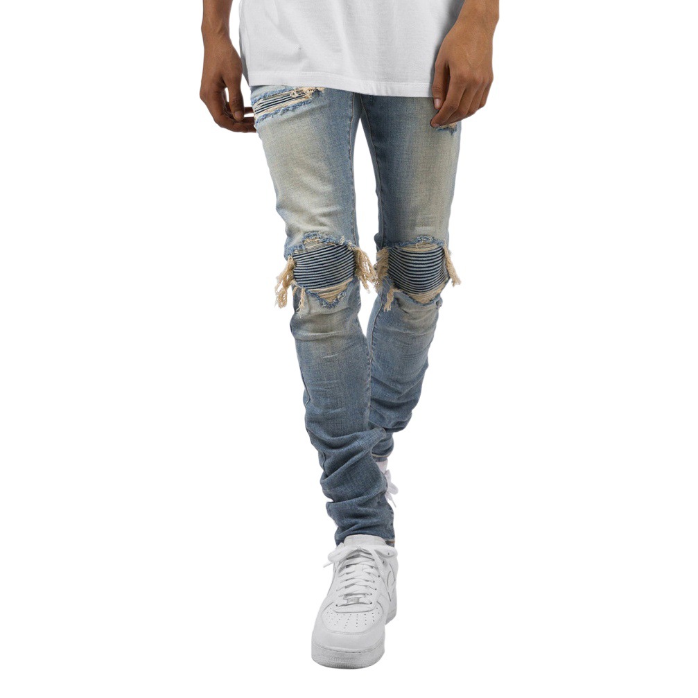 2022 moda europea y americana Comercio exterior estilo FOG Jeans para hombres personalidad plisada Slim stretch Jeans para hombres