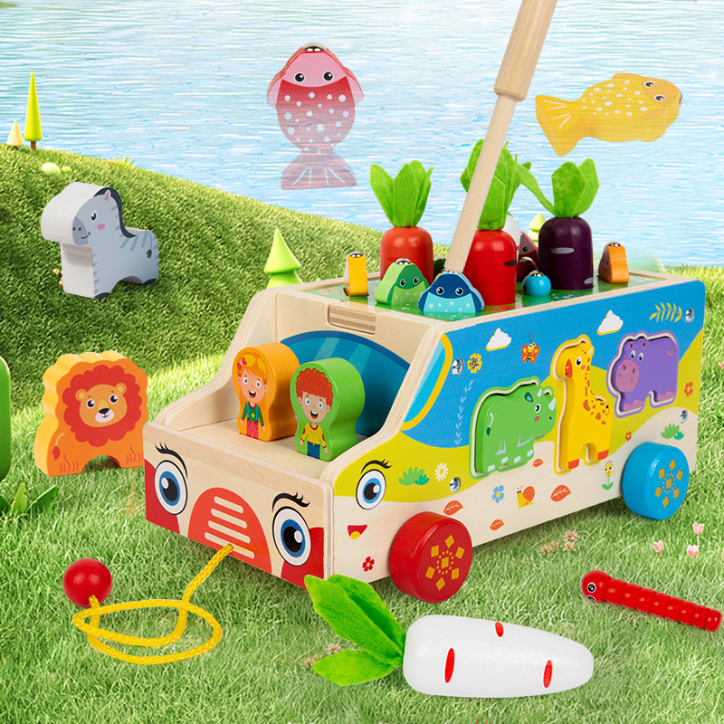 Puzzles infantiles transfronterizos educación temprana cognitiva divertida conejo dibuja rabanos juegos de mesa de madera entrenamiento de inserción casera