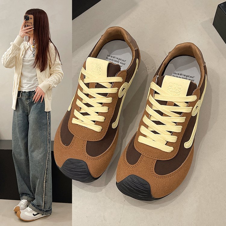 冬即2025春季新款丑萌复古系带休闲运动小白鞋女德训阿甘鞋