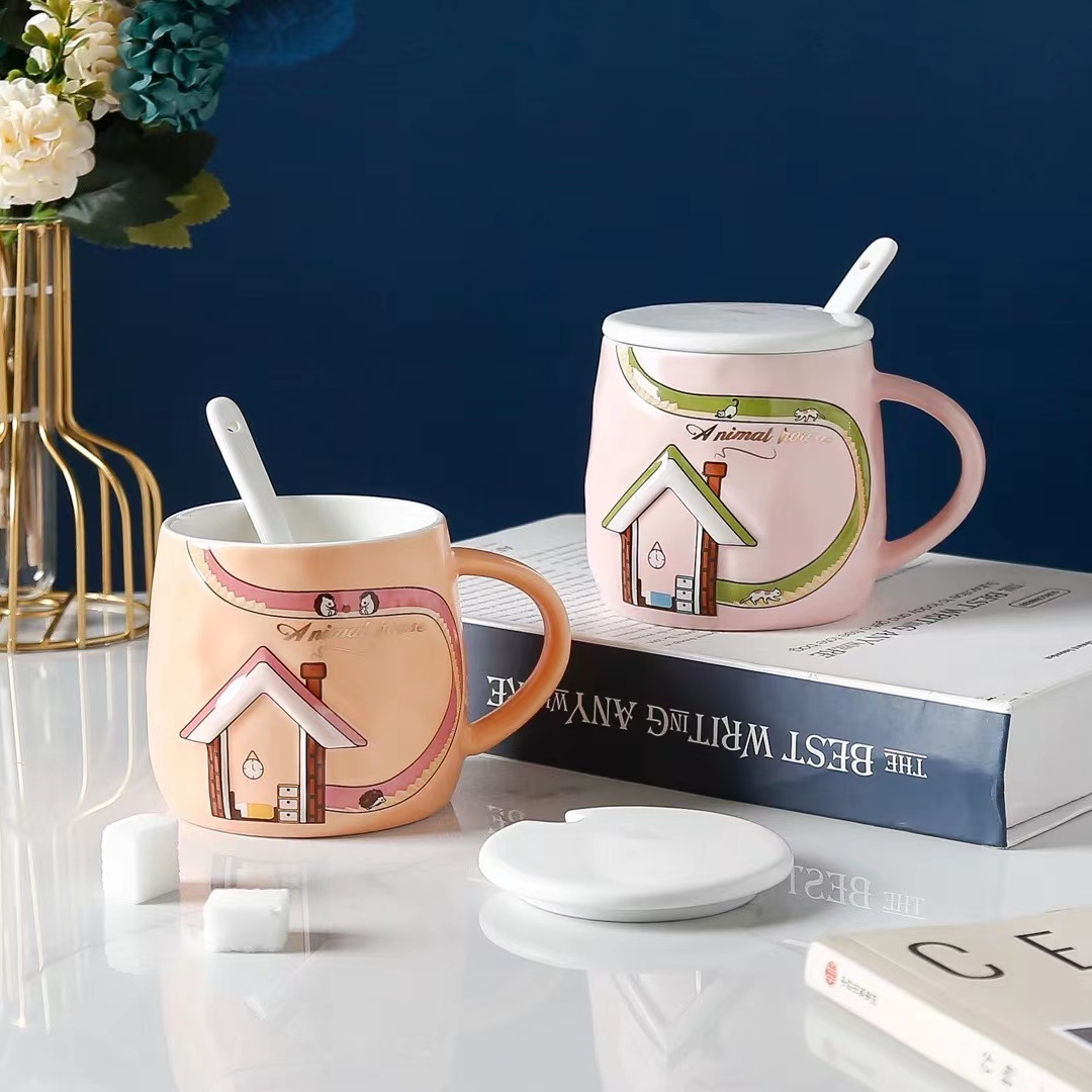 Creativo alivio pastoral casa historieta personalizada regalo de cerámica gato garra cuchara taza café estilo japonés agua