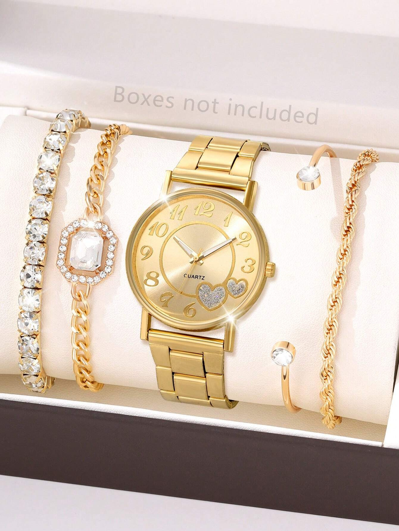 Ventas transfronterizas calientes oro reloj de cara romana pulsera damas 4 piezas conjunto de reloj de cuarzo de acero reloj de aleación de alta calidad image 8