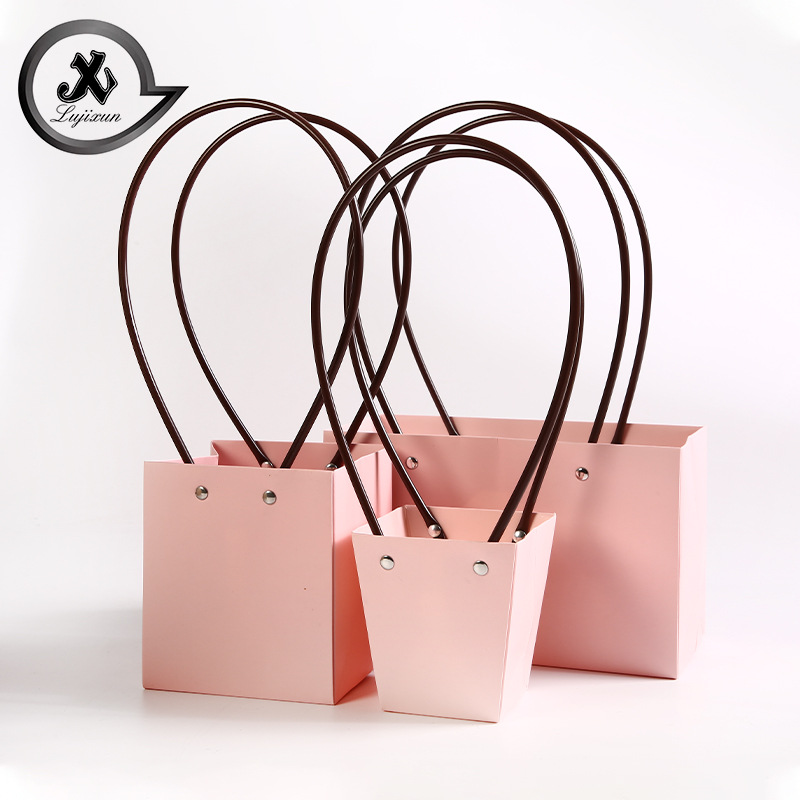 牛皮纸梯形袋手提小花篮鲜花手提袋 长方形礼品袋花束礼品包装盒