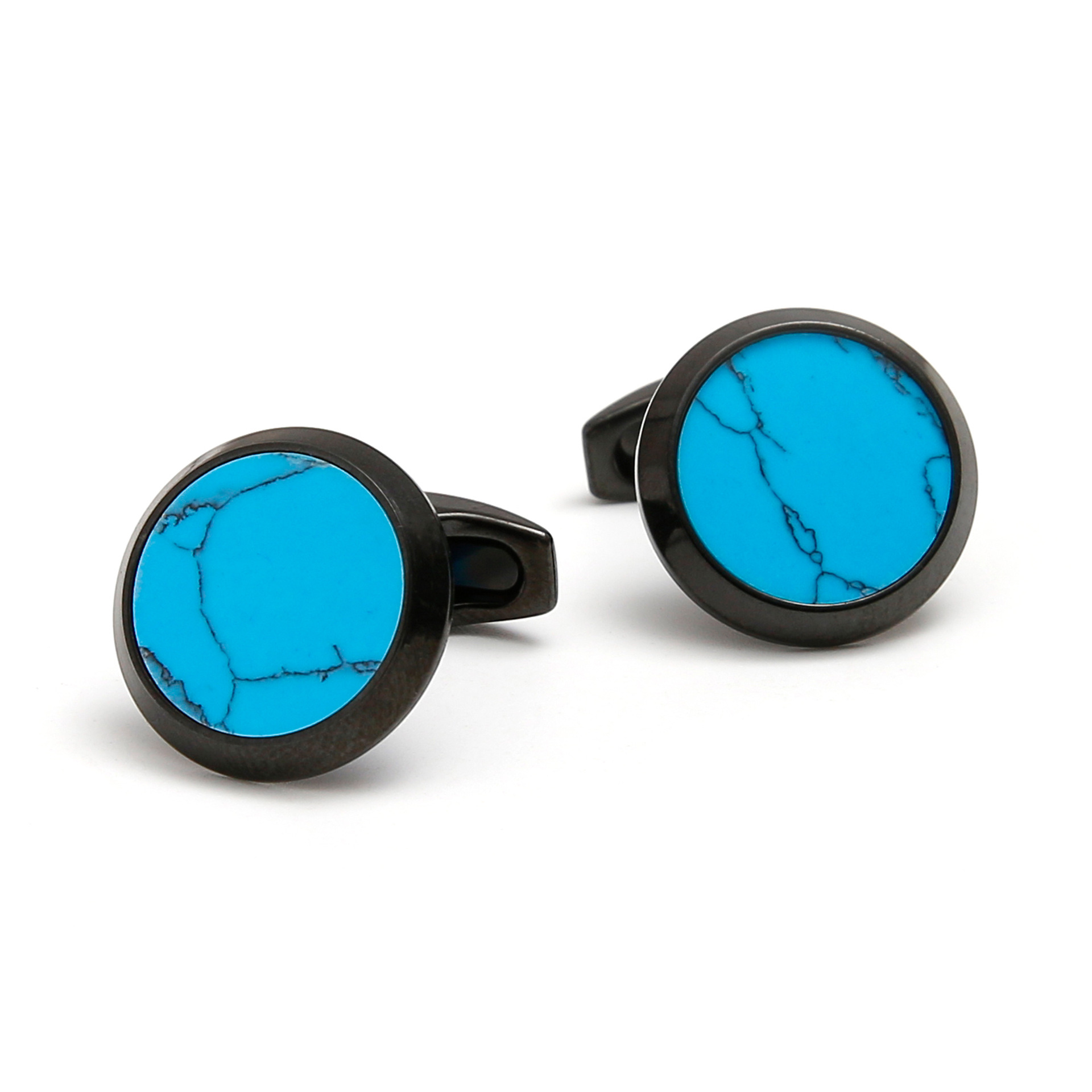 Stainless Steel Jewelry Cross-Border Retro Accessible Luxury Turquoise Round Black Men's Shirt Cufflinks Ready for Delivery 1 Pair